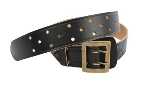 Wojskowy Pas Męski Skórzany OFICER RUBIN(PL) Skóra Licowa CZARNY MOSIĘŻNA KLAMRA Z Jasnym Spodem Płytka I Przeszyciami PO45C XXL