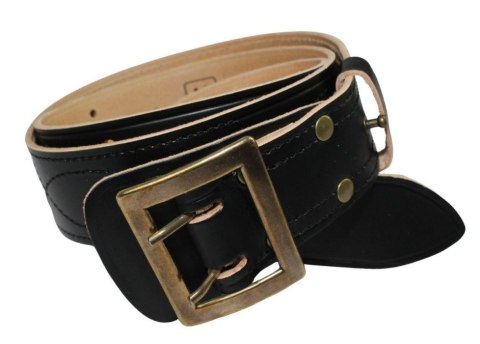 Wojskowy Pas Męski Skórzany OFICER RUBIN(PL) Skóra Licowa CZARNY MOSIĘŻNA KLAMRA Z Jasnym Spodem Płytka I Przeszyciami PO45C XXL