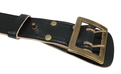 Wojskowy Pas Męski Skórzany OFICER RUBIN(PL) Skóra Licowa CZARNY MOSIĘŻNA KLAMRA Z Jasnym Spodem Płytka I Przeszyciami PO45C XXL