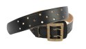 Wojskowy Pas Męski Skórzany OFICER RUBIN(PL) Skóra Licowa CZARNY MOSIĘŻNA KLAMRA Z Jasnym Spodem Z Płytką I Przeszyciami PO45C