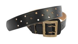 Wojskowy Pas Męski Skórzany OFICER RUBIN(PL) Skóra Licowa CZARNY MOSIĘŻNA KLAMRA Z Jasnym Spodem Z Płytką I Przeszyciami PO45C