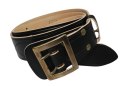Wojskowy Pas Męski Skórzany OFICER RUBIN(PL) Skóra Licowa CZARNY MOSIĘŻNA KLAMRA Z Jasnym Spodem Z Płytką I Przeszyciami PO45C