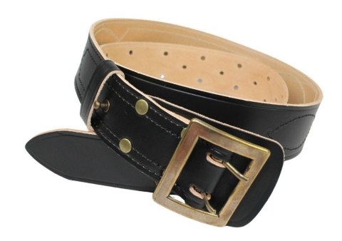 Wojskowy Pas Męski Skórzany OFICER RUBIN(PL) Skóra Licowa CZARNY MOSIĘŻNA KLAMRA Z Jasnym Spodem Z Płytką I Przeszyciami PO45C
