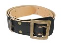 Wojskowy Pas Męski Skórzany OFICER RUBIN(PL) Skóra Licowa CZARNY MOSIĘŻNA KLAMRA Z Jasnym Spodem Z Płytką I Przeszyciami PO45C