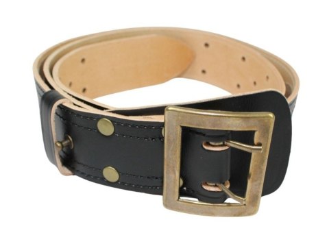 Wojskowy Pas Męski Skórzany OFICER RUBIN(PL) Skóra Licowa CZARNY MOSIĘŻNA KLAMRA Z Jasnym Spodem Z Płytką I Przeszyciami PO45C