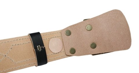 Wojskowy Pas Męski Skórzany OFICER RUBIN(PL) Skóra Licowa CZARNY MOSIĘŻNA KLAMRA Z Jasnym Spodem Z Płytką I Przeszyciami PO45C