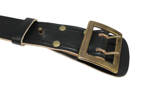 Wojskowy Pas Męski Skórzany OFICER RUBIN(PL) Skóra Licowa CZARNY MOSIĘŻNA KLAMRA Z Jasnym Spodem Z Płytką I Przeszyciami PO45C