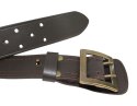 Wojskowy Pas Męski Skórzany OFICER RUBIN (PL) Skóra Licowa CZEKOLADOWY MOSIĘŻNA KLAMRA Super Wytrzymały Z Płytką Gładki P45B XXL