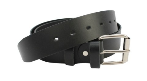Pasek Męski Skórzany Polska Galanteria (PL) Skóra Licowa EXTRA 40 mm CZARNY Gładki Klamra Tradycyjna (Z ROLKĄ)