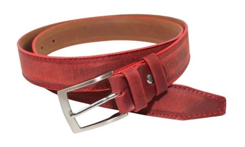 Pasek Skórzany GRETOS (PL) Skóra Licowa EXTRA 35 mm BORDOWY PRZECIERANY Gładki Klamra Tradycyjna