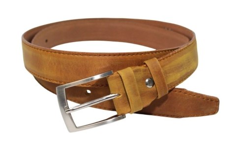Pasek Skórzany GRETOS (PL) Skóra Licowa EXTRA 35 mm BRĄZOWY PRZECIERANY Gładki Klamra Tradycyjna