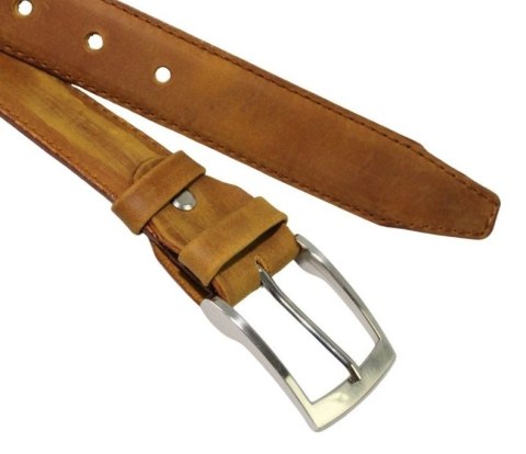 Pasek Skórzany GRETOS (PL) Skóra Licowa EXTRA 35 mm BRĄZOWY PRZECIERANY Gładki Klamra Tradycyjna
