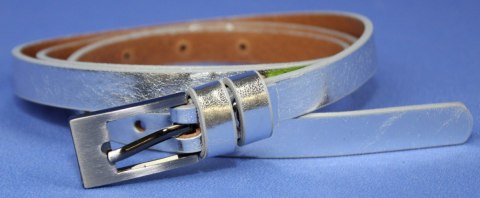 Pasek Skórzany PAS-MAX (PL) Damski Skóra Licowa 15 mm SREBRNY Wąski