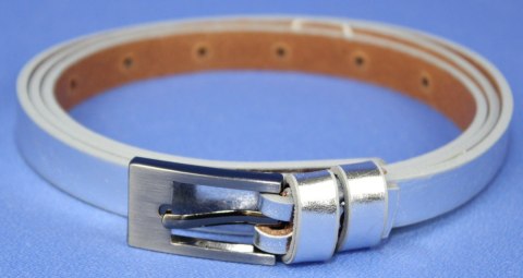 Pasek Skórzany PAS-MAX (PL) Damski Skóra Licowa 15 mm SREBRNY Wąski