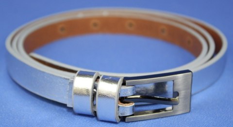 Pasek Skórzany PAS-MAX (PL) Damski Skóra Licowa 15 mm SREBRNY Wąski