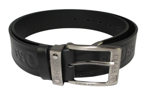 Pasek Skórzany PAS-MAX (PL) Tłoczony "CROSS" Z Metalową Końcówką Skóra Licowa EXTRA 40 mm CZARNY Imitacja Szycia Cienką Nitką