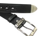 Pasek Skórzany PAS-MAX (PL) Tłoczony "CROSS" Z Metalową Końcówką Skóra Licowa EXTRA 40 mm CZARNY Imitacja Szycia Cienką Nitką