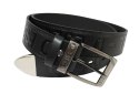 Pasek Skórzany PAS-MAX (PL) Tłoczony "DESEL" Z Metalową Końcówką Skóra Licowa EXTRA 40 mm CZARNY Imitacja Szycia Cienką Nitką