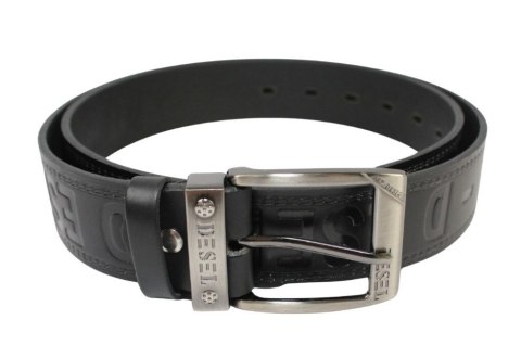 Pasek Skórzany PAS-MAX (PL) Tłoczony "DESEL" Z Metalową Końcówką Skóra Licowa EXTRA 40 mm CZARNY Imitacja Szycia Cienką Nitką