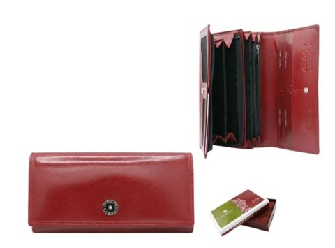 Portfel Damski Skórzany Peterson Długi Suwak Wewnątrz Skóra Naturalna Lakierowana PTN 1680144 CZERWONY 18,5 x 10 x 3 [cm]