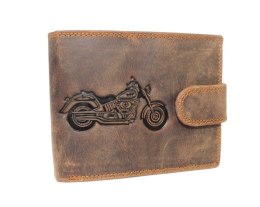 Portfel Męski PolskaGalanteria(PL) Skóra Licowa Duży Poziomy Z Zapinką Dwa Skrzydełka ''MOTYW MOTOR'' 895