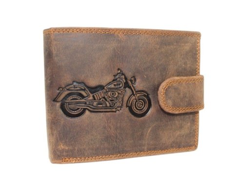 Portfel Męski PolskaGalanteria(PL) Skóra Licowa Duży Poziomy Z Zapinką Dwa Skrzydełka ''MOTYW MOTOR'' 895