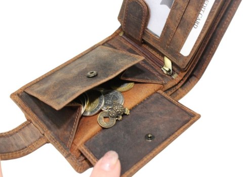 Portfel Męski PolskaGalanteria(PL) Skóra Licowa Duży Poziomy Z Zapinką Dwa Skrzydełka ''MOTYW MOTOR'' 895