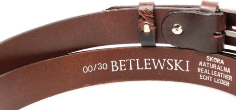 Pasek Męski Skórzany BETLEWSKI (PL) Skóra Naturalna Licowa EXTRA Gładki 30 mm BRĄZOWY GNIECIONY XXL