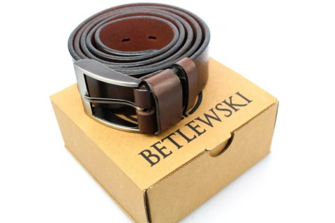 Pasek Męski Skórzany BETLEWSKI (PL) Skóra Naturalna Licowa EXTRA Gładki 40 mm BRĄZOWY GNIECIONY