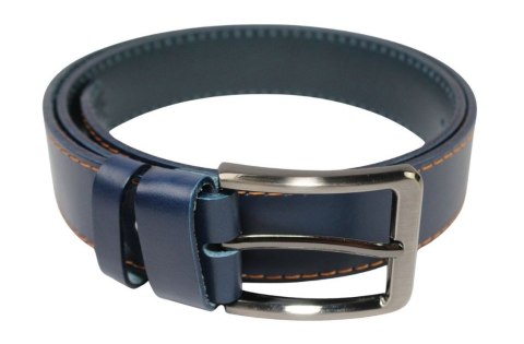 Pasek Męski Skórzany PAS-MAX (PL) Skóra Licowa EXTRA 40 mm Niebieski Z Pomarańczową Nitką