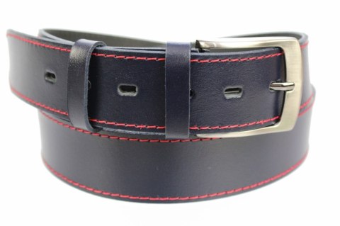 Pasek Męski Skórzany PAS-MAX (PL) Skóra Naturalna DW EXTRA 40 mm GRANATOWY Z Czerwoną Nitką K82