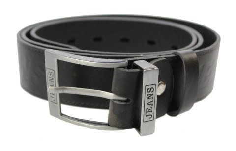 Pasek Skórzany COMPLEX (PL) Tłoczony Napis "JEANS" Skóra Licowa EXTRA 40 mm CZARNY