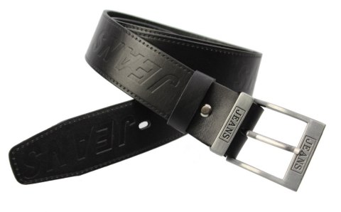 Pasek Skórzany COMPLEX (PL) Tłoczony Napis "JEANS" Skóra Licowa EXTRA 40 mm CZARNY