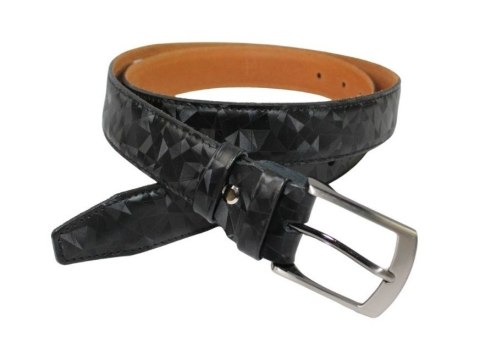 Pasek Skórzany GRETOS (PL) Skóra Licowa EXTRA 35 mm ,,Wzór GEOMETRYCZNY ,, CZARNY Gładki Klamra Tradycyjna