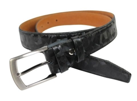 Pasek Skórzany GRETOS (PL) Skóra Licowa EXTRA 35 mm ,,Wzór GEOMETRYCZNY ,, CZARNY Gładki Klamra Tradycyjna