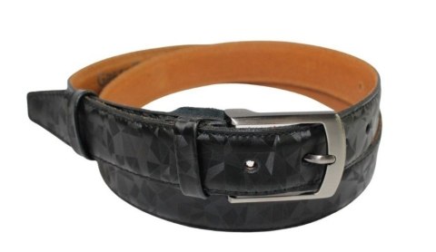 Pasek Skórzany GRETOS (PL) Skóra Licowa EXTRA 35 mm ,,Wzór GEOMETRYCZNY ,, CZARNY Gładki Klamra Tradycyjna