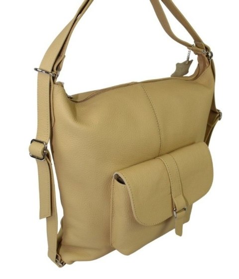 Praktyczny Plecak Skórzany Torebka 2 w 1 MAGRE (PL) AMELIA Skóra Naturalna Licowa BISZKOPTOWY