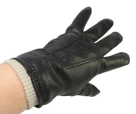 Rękawiczki Męskie PolskaGalanteria Ocieplane Z Jasnym Ściągaczem Ze Skóry Renifera Rozmiar 10 1/2 CZARNE