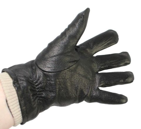 Rękawiczki Męskie PolskaGalanteria Ocieplane Z Jasnym Ściągaczem Ze Skóry Renifera Rozmiar 10 1/2 CZARNE