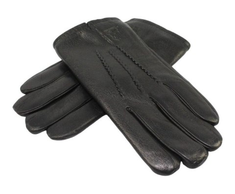 Rękawiczki Męskie PolskaGalanteria Ocieplane Z Jasnym Ściągaczem Ze Skóry Renifera Rozmiar 12 CZARNE