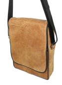 Skórzana Torba Na Ramię Pionowa GRETOS (PL) Listonoszka Z Klapką SUROWA SKÓRA KARMELOWY 37 x 30 x 7 [cm]