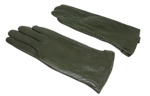 Skórzane Ocieplane Rękawiczki Damskie PolskaGalanteria.pl Ze Skóry Naturalnej CIEMNE OLIWKOWE Rozmiar 7 1/2 