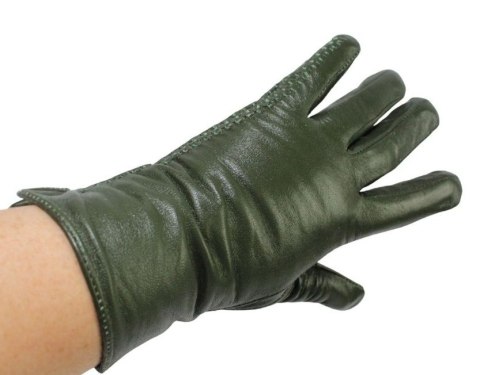 Skórzane Ocieplane Rękawiczki Damskie PolskaGalanteria.pl Ze Skóry Naturalnej CIEMNE OLIWKOWE Rozmiar 7 1/2 