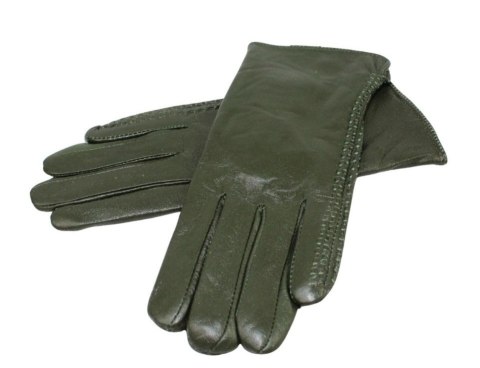 Skórzane Ocieplane Rękawiczki Damskie PolskaGalanteria.pl Ze Skóry Naturalnej CIEMNE OLIWKOWE Rozmiar 7 