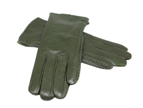 Skórzane Ocieplane Rękawiczki Damskie PolskaGalanteria.pl Ze Skóry Naturalnej CIEMNE OLIWKOWE Rozmiar 7 