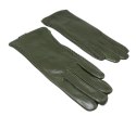 Skórzane Ocieplane Rękawiczki Damskie PolskaGalanteria.pl Ze Skóry Naturalnej CIEMNE OLIWKOWE Rozmiar 8 1/2 