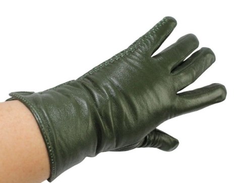 Skórzane Ocieplane Rękawiczki Damskie PolskaGalanteria.pl Ze Skóry Naturalnej CIEMNE OLIWKOWE Rozmiar 8 