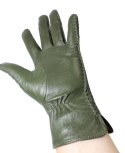 Skórzane Ocieplane Rękawiczki Damskie PolskaGalanteria.pl Ze Skóry Naturalnej CIEMNE OLIWKOWE Rozmiar 8 