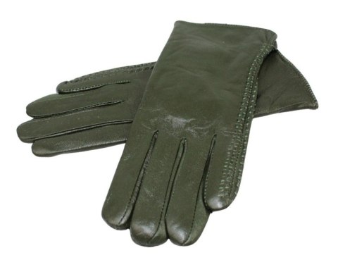 Skórzane Ocieplane Rękawiczki Damskie PolskaGalanteria.pl Ze Skóry Naturalnej CIEMNE OLIWKOWE Rozmiar 9
