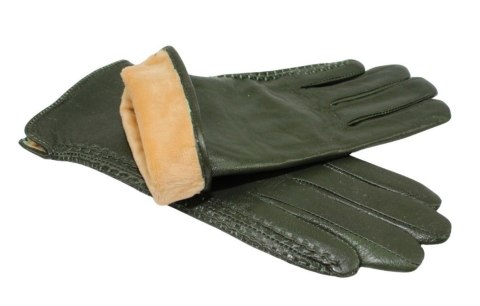Skórzane Ocieplane Rękawiczki Damskie PolskaGalanteria.pl Ze Skóry Naturalnej CIEMNE OLIWKOWE Rozmiar 9